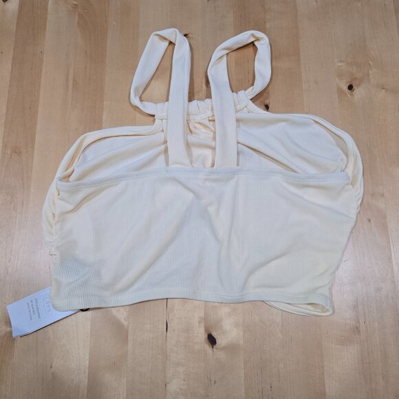 NWT Cider Women’s Tank Sz XL Crop Top Straps split breast butterfly pale yellow - Picture 5 of 6
